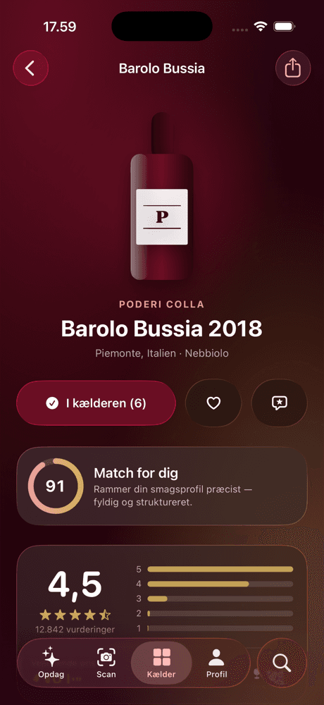 Bottle detail with producer, region, taste match and rating breakdown